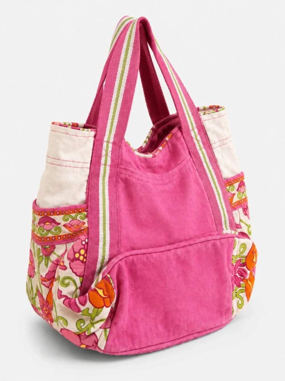 Vera Bradley Jazzy Blooms Colorblock Tote Pink Floral Canvas Prep Retired Print